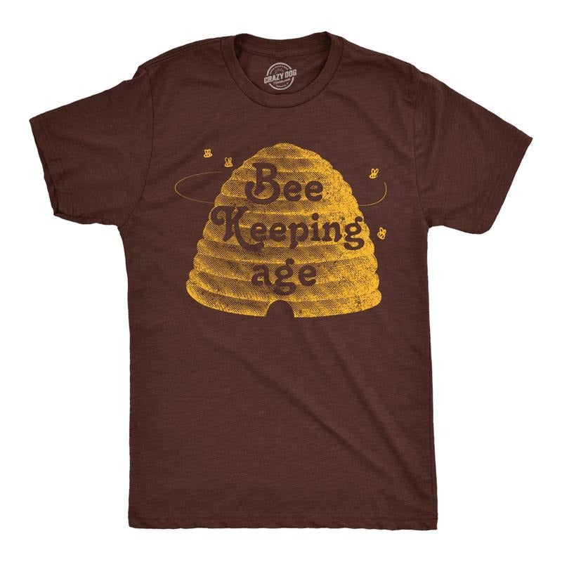 Mens Funny T Shirts Bee Keeping Age Sarcastic Novelty Graphic Tee For Men Mens Funny T Shirts Cool Tees Soft Stylish Casual Menswear Funny Sarcastic Short Sleeve Novelty Tees for Guys Brown -