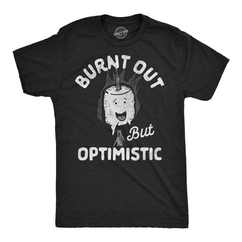 Mens Funny T Shirts Burnt Out But Optimistic Sarcastic Smore Graphic Novelty Tee For Men Mens Funny T Shirts Cool Tees Soft Stylish Casual Menswear Sarcastic Apparel for Men Funny Food Short Sleeve Black -