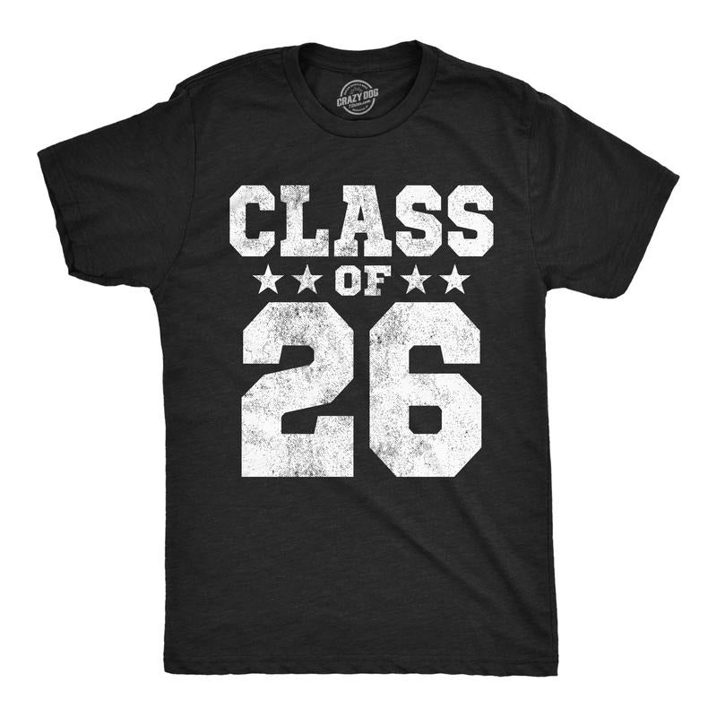 Mens Funny T Shirts Class Of 26 Sarcastic Graduation Graphic Novelty Tee For Men Mens Funny T Shirts Cool Tees Soft Stylish Casual Menswear Funny Sarcastic Short Sleeve Novelty Tees for Guys Black -