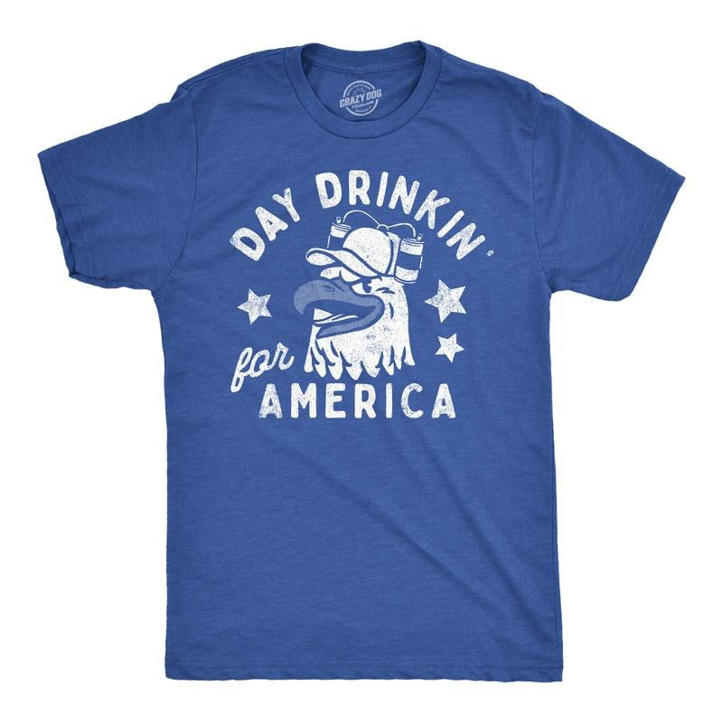 Mens Funny T Shirts Day Drinkin for America Sarcastic Fourth Of July Tee for Men Mens Funny T Shirts Cool Tees Soft Stylish Casual Royal -