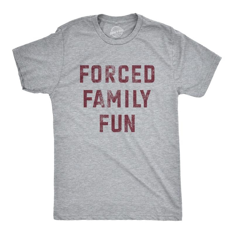 Mens Funny T Shirts Forced Family Fun Sarcastic Graphic Novelty Tee For Men Mens Funny T Shirts Cool Tees Soft Stylish Casual Menswear Funny Sarcastic Short Sleeve Novelty Tees for Guys Light Grey