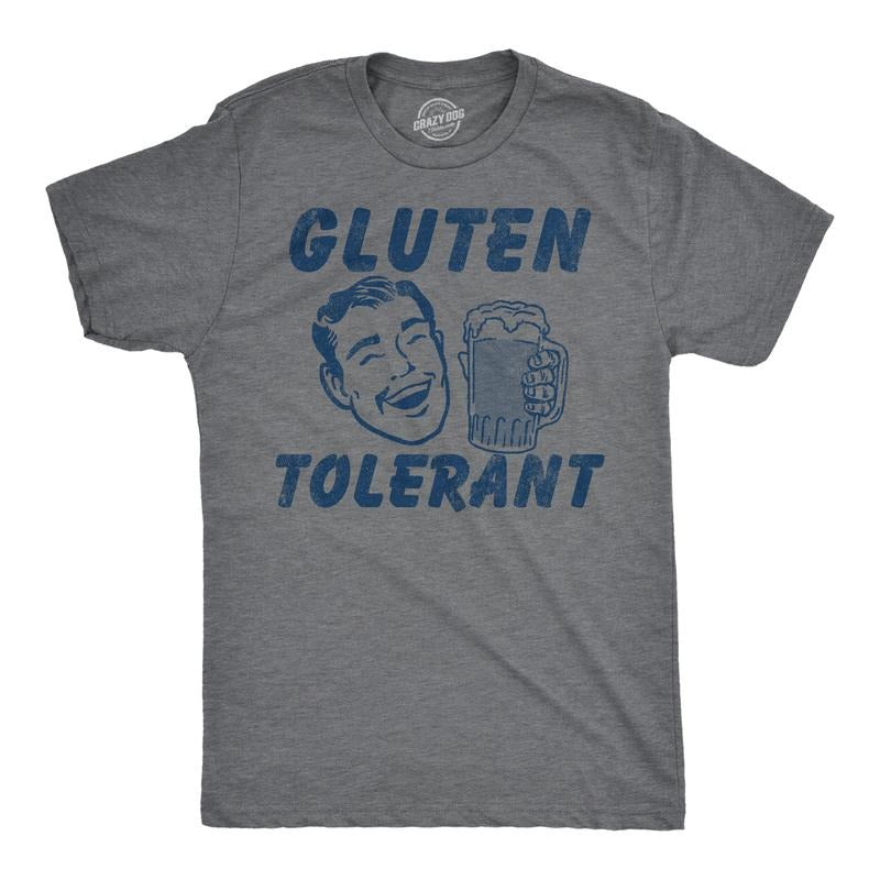 Mens Funny T Shirts Gluten Tolerant Sarcastic Drinking Graphic Novelty Tee For Men Mens Funny T Shirts Cool Tees Soft Stylish Casual Menswear Drinking Apparel for Men Funny Beer Short Sleeve Novelty Dark Grey