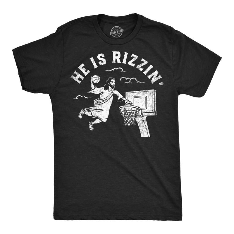 Mens Funny T Shirts He Is Rizzin Sarcastic Jesus Graphic Tee For Men Mens Funny T Shirts Cool Tees Soft Stylish Casual Menswear Easter Apparel for Men Funny Religious Short Sleeve Novelty Tees for Black - He