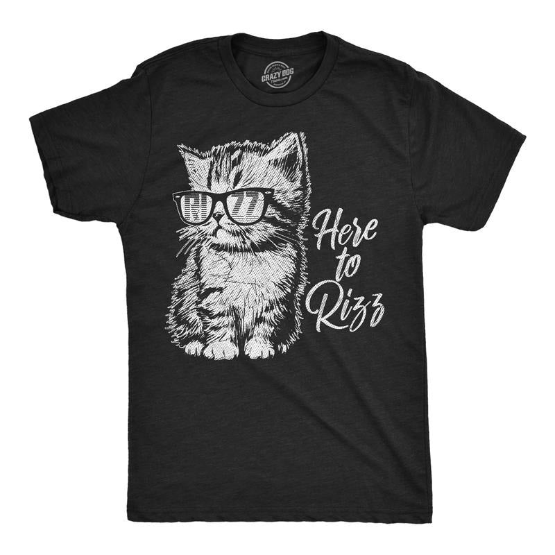 Mens Funny T Shirts Here To Rizz Sarcastic Kitten Graphic Novelty Tee For Men Mens Funny T Shirts Cool Tees Soft Stylish Casual Menswear Sarcastic Apparel for Men Funny Cat Short Sleeve Novelty Tees Black -