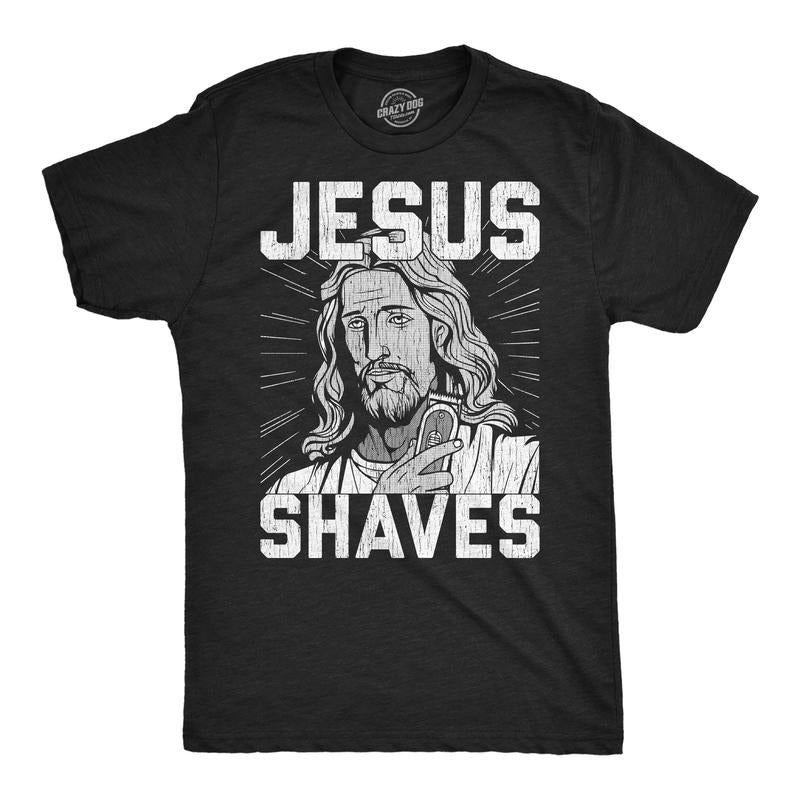 Mens Funny T Shirts Jesus Shaves Sarcastic Religious Joke Graphic Novelty Tee For Men Mens Funny T Shirts Cool Tees Soft Stylish Casual Menswear Funny Sarcastic Short Sleeve Novelty Tees for Guys Black -