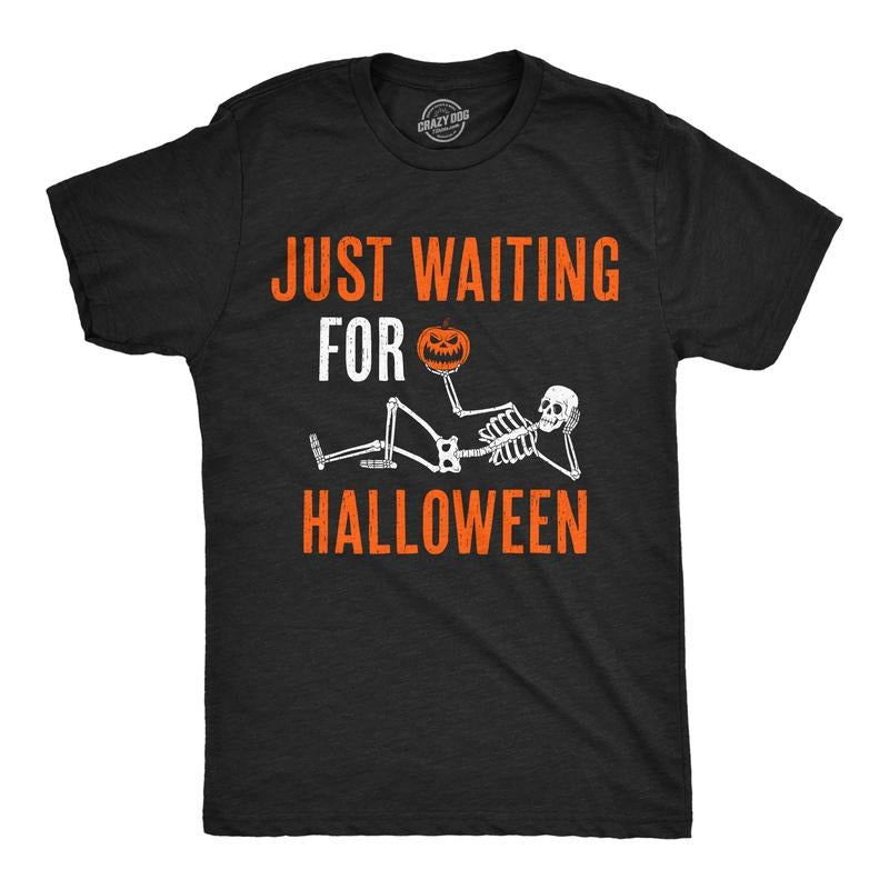 Mens Funny T Shirts Just Waiting For Halloween Sarcastic Graphic Novelty Tee For Men Mens Funny T Shirts Cool Tees Soft Stylish Casual Menswear Halloween Apparel for Men Funny Sarcastic Short Sleeve Black -