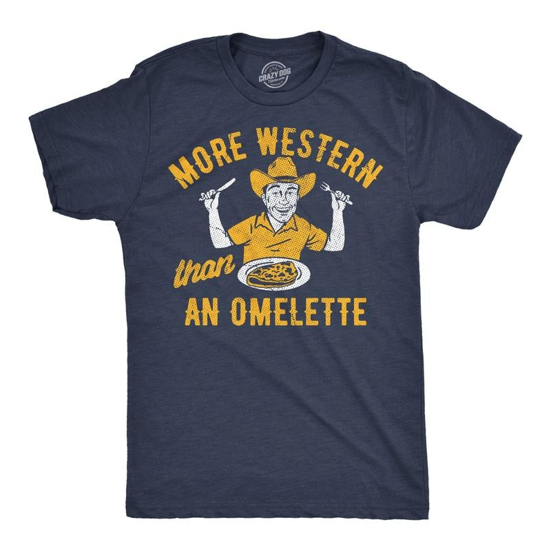 Mens Funny T Shirts More Western Than An Omelette Sarcastic Graphic Novelty Tee For Men Mens Funny T Shirts Cool Tees Soft Stylish Casual Menswear Sarcastic Apparel for Men Funny Food Short Sleeve Navy -