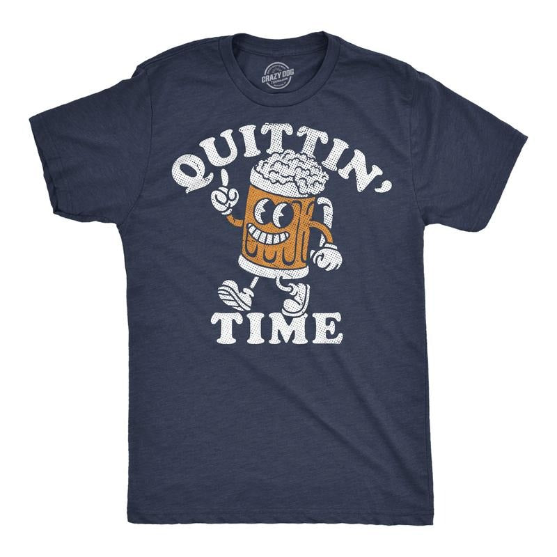 Mens Funny T Shirts Quittin Time Sarcastic Beer Drinking Graphic Novelty Tee For Men Mens Funny T Shirts Cool Tees Soft Stylish Casual Menswear Drinking Apparel for Men Funny Beer Short Sleeve Novelty Navy -