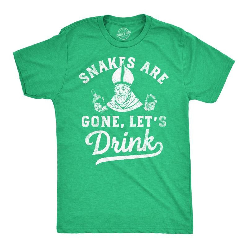 Mens Funny T Shirts Snakes Are Gone Lets Drink St Patricks Day Drinking Tee Mens Funny T Shirts Cool Tees Soft Stylish Casual Menswear Saint Patrick's Day Apparel for Men Funny Drinking Short Sleeve Green -