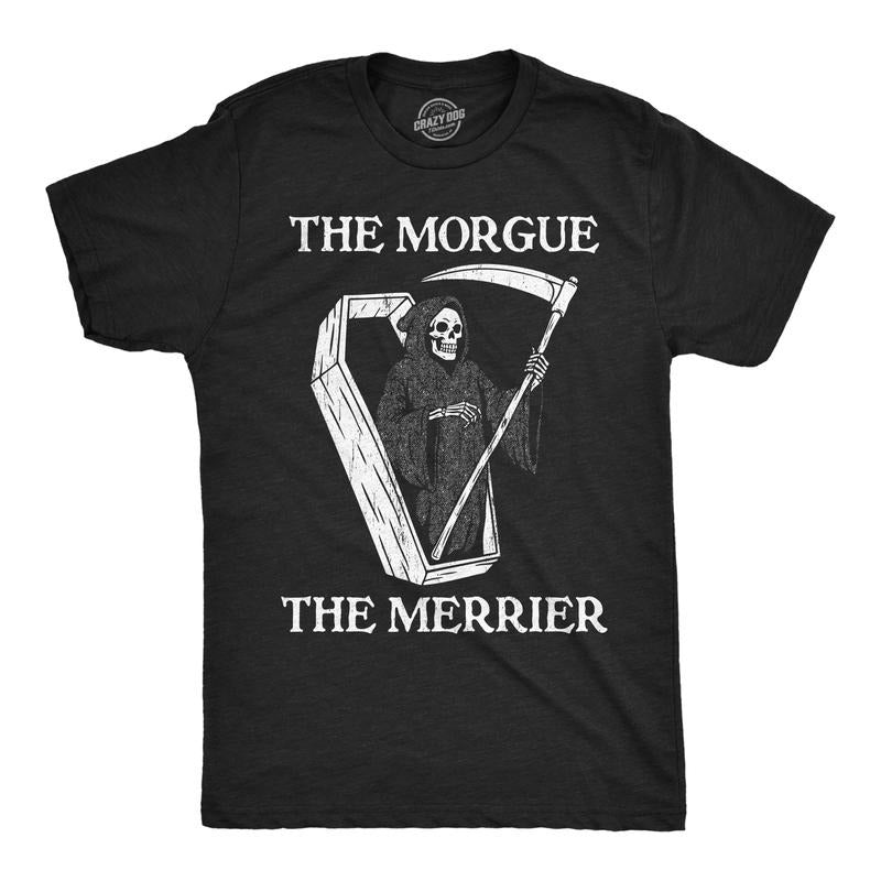 Mens Funny T Shirts The Morgue The Merrier Sarcastic Grim Reaper Graphic Novelty Tee For Men Mens Funny T Shirts Cool Tees Soft Stylish Casual Menswear Halloween Apparel for Men Funny Sarcastic Short Black -