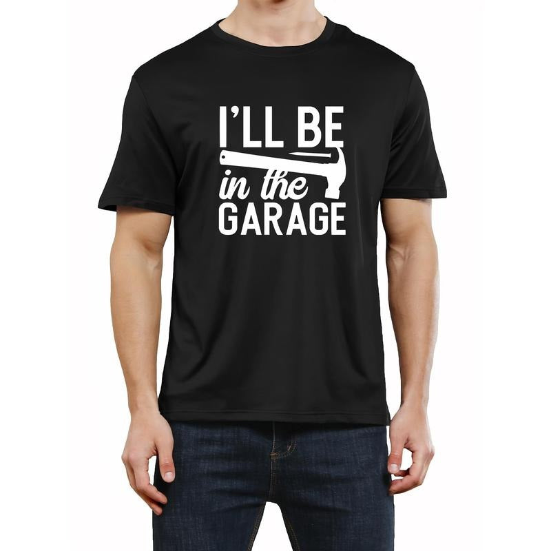 Mens Garage Print Tee Shirt - Comfortable & Lightweight Short Sleeve Graphic Tee for Summer Casual Wear Made in USA