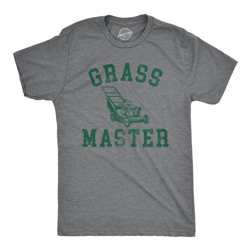 Mens Grass Master T Shirt Funny Push Lawnmower Yard Work Joke Tee for Guys Mens Funny T Shirts Cool Tees Soft Stylish Casual Menswear Funny Sarcastic Short Sleeve Novelty Tees for Guys Dark Grey