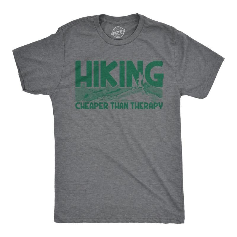 Mens Hiking Cheaper Than Therapy Funny Camping Outdoor Summer T shirt Mens Funny T Shirts Cool Tees Soft Stylish Casual...