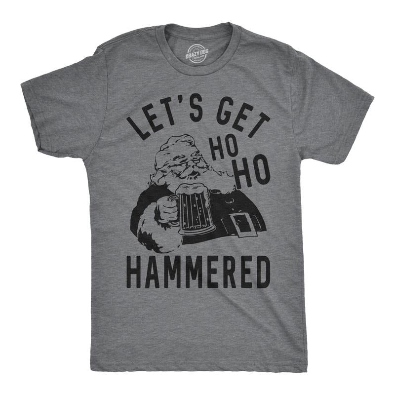 Mens Ho Ho Hammered T Shirt Funny Christmas Drinking Tee for Guys Mens Funny T Shirts Cool Tees Soft Stylish Casual Menswear Christmas Apparel for Men Funny Drinking Short Sleeve Novelty Tees for Guys Dark Grey