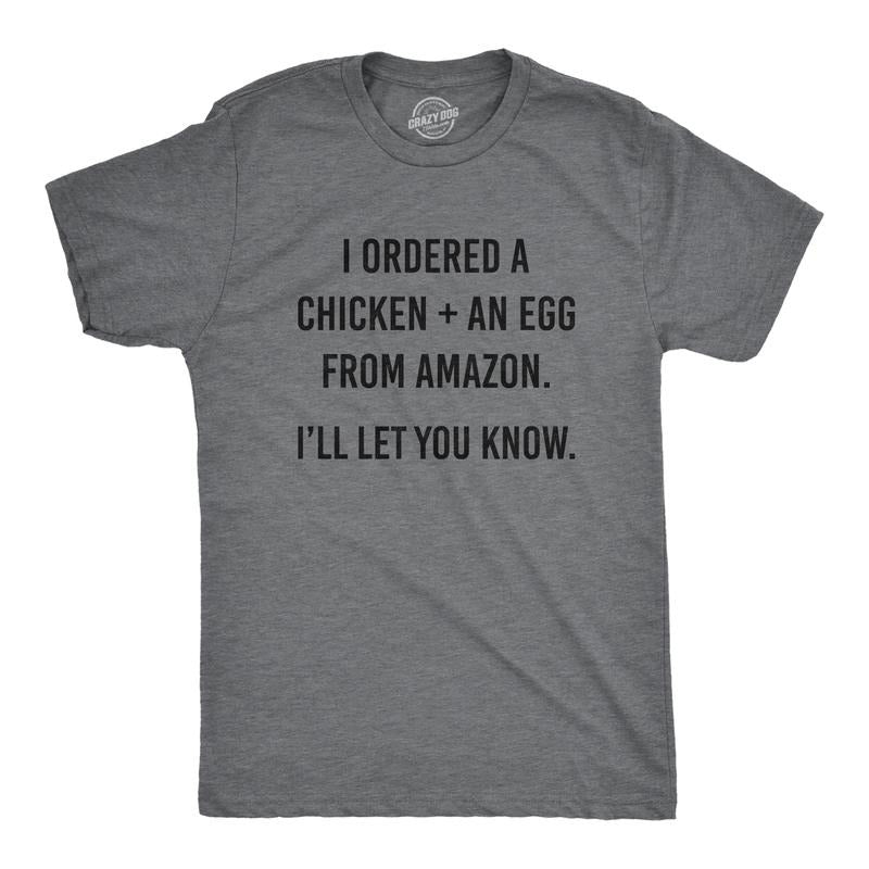 Mens I Ordered A Chicken And An Egg T Shirt Funny What Came First Graphic Joke Tee Mens Funny T Shirts Cool Tees Soft Stylish Casual Menswear Funny Sarcastic Short Sleeve Novelty Tees for Guys Dark Grey
