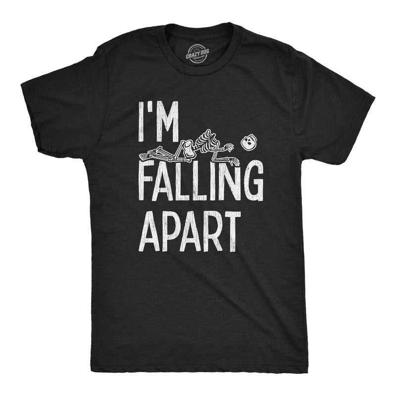 Mens I'm Falling Apart T Shirt Funny Halloween Skeleton Sarcastic Tee Mens Funny T Shirts Cool Tees Soft Stylish Casual Menswear Halloween Apparel for Men Novelty Tees for Guys Black -
