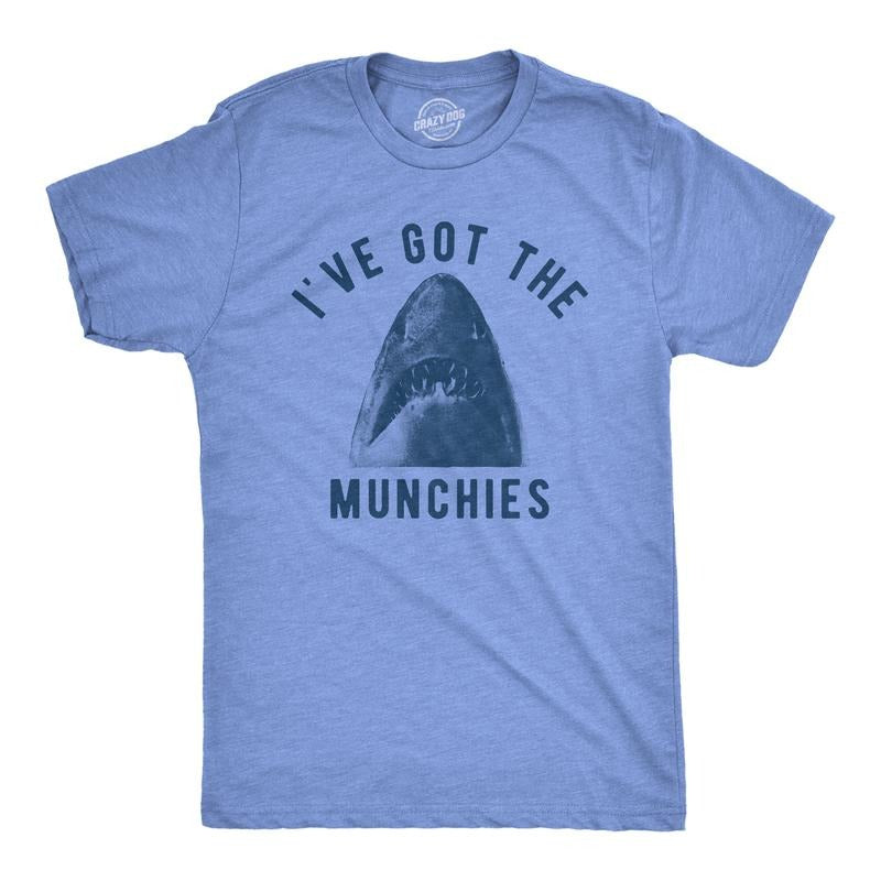Mens Ive Got The Munchies T Shirt Funny Shark Bite Attack Eating Joke Tee For Guys Mens Funny T Shirts Cool Tees Soft Stylish Casual Menswear Shark Apparel for Men Funny Sarcastic Short Sleeve Novelty Light Blue