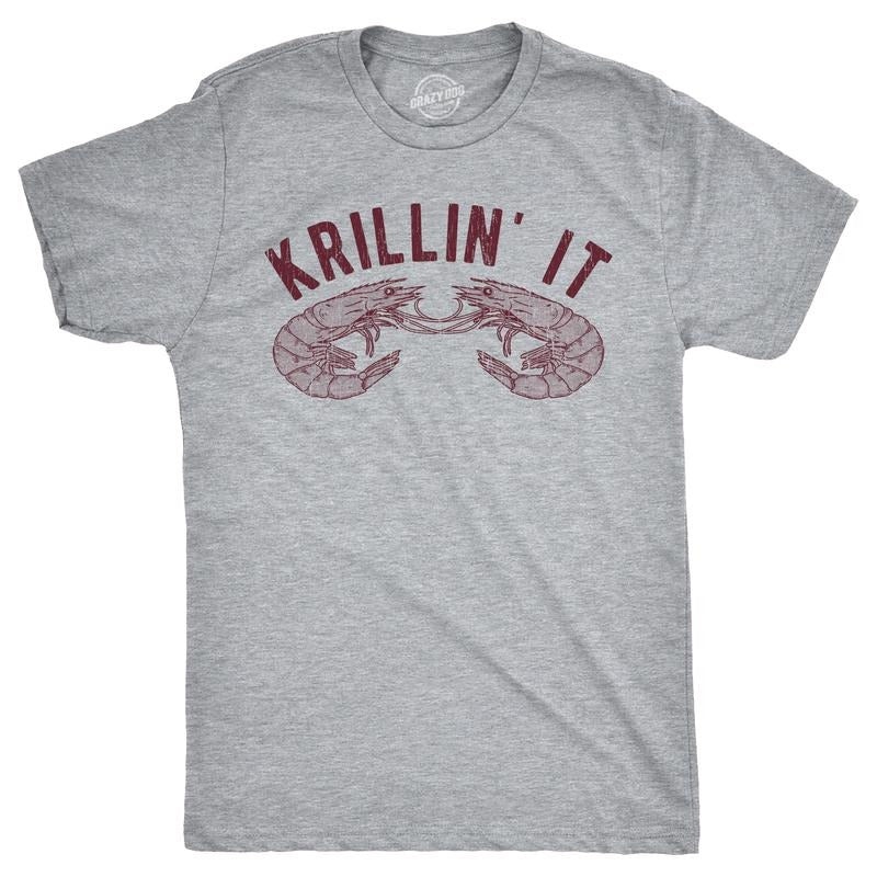 Mens Krillin It T Shirt Funny Small Sea Creature Krill Joke Tee For Guys Mens Funny T Shirts Cool Tees Soft Stylish Casual Menswear Sarcastic T Shirt for Men Funny Animal T Shirt Novelty Tees for Men Light Grey
