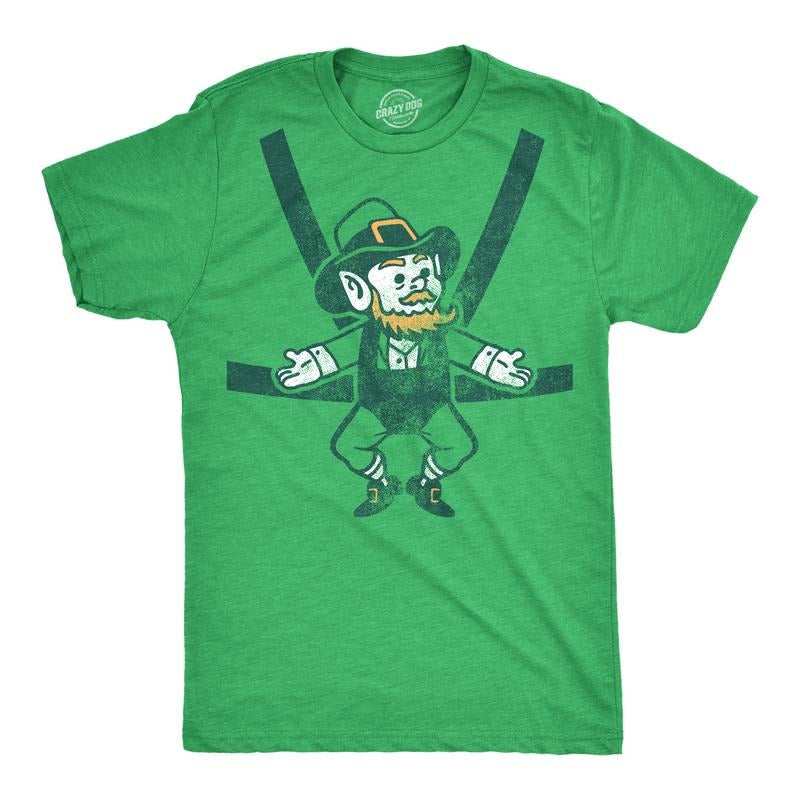 Mens Leprechaun Baby Harness T Shirt Funny Sarcastic Saint Patricks Day Child Carrier Novelty Tee for Guys Mens Funny T Shirts Cool Tees Soft Stylish Casual Menswear Saint Patrick's Day Apparel for Green -