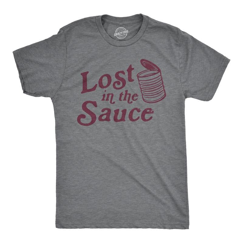 Mens Lost In The Sauce T Shirt Funny Thanksgiving Dinner Turkey Day Cranberry Sauce Tee Mens Funny T Shirts Cool Tees Soft Stylish Casual Menswear Thanksgiving Apparel for Men Funny Food Short Sleeve Dark Grey