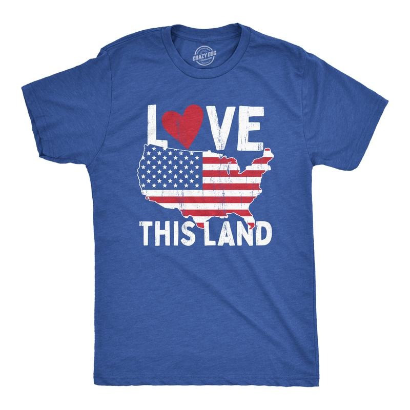 Mens Love This Land T Shirt Awesome Party Patriotic United States Flag Graphic Tee For Guys Mens Funny T Shirts Cool Tees Soft Stylish Casual Menswear Patriotic Apparel for Men Novelty Tees for Guys Royal