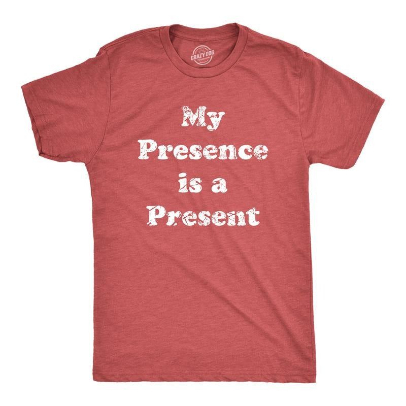 Mens My Presence Is A Present T Shirt Funny Xmas Gift Ego Tee For Guys Mens Funny T Shirts Cool Tees Soft Stylish Casual Menswear Christmas Apparel for Men Novelty Tees for Guys Red -
