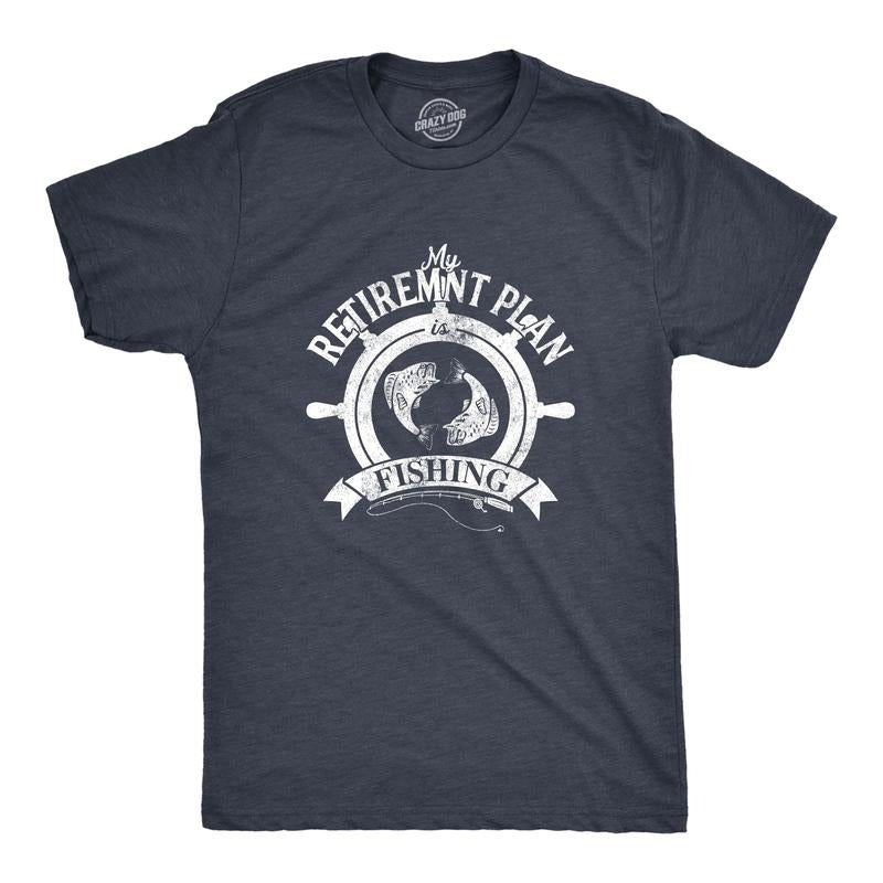 Mens My Retirement Plan Fishing T shirt Funny Fisherman Gift Party Novelty Tee Mens Funny T Shirts Cool Tees Soft Stylish Casual Menswear Office Apparel for Men Funny Fishing Short Sleeve Novelty Tees Navy -