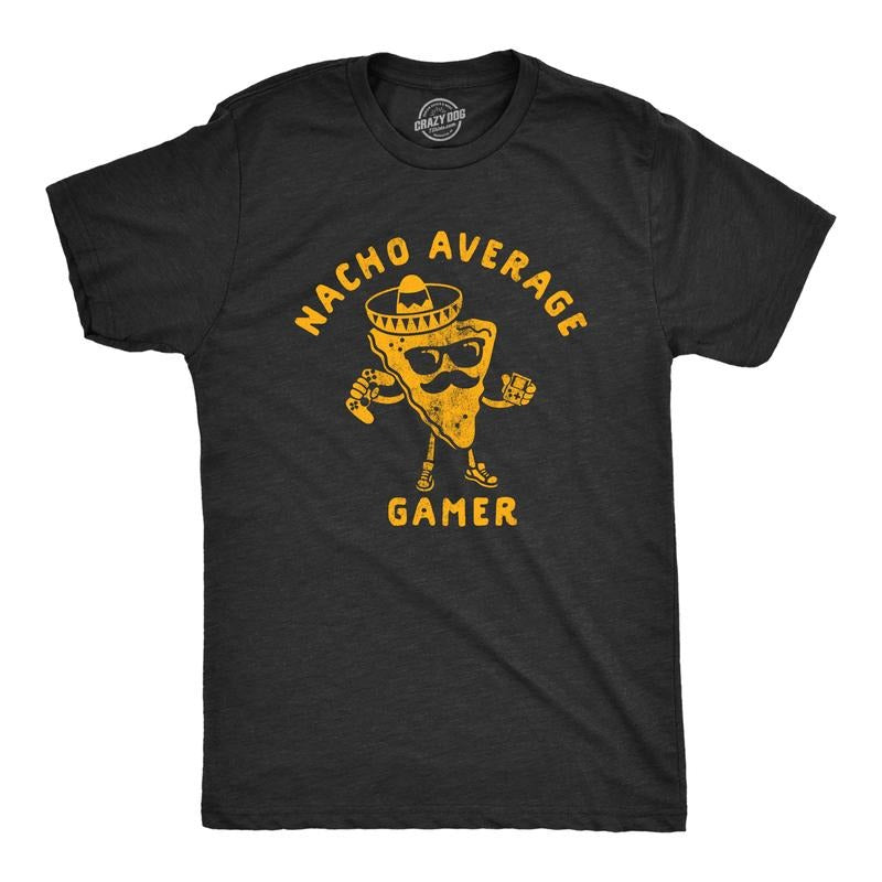 Mens Nacho Average Gamer T Shirt Funny Nerdy Video Game Novelty Tee Mens Funny T Shirts Cool Tees Soft Stylish Casual Menswear Food Apparel for Men Funny Gamer Short Sleeve Novelty Tees for Guys Black