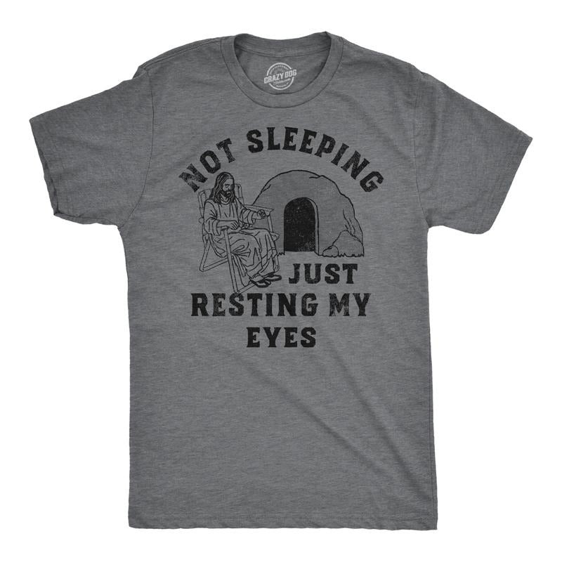 Mens Not Sleeping Just Resting My Eyes Funny T Shirt Sarcastic Jesus Joke Tee Mens Funny T Shirts Cool Tees Soft Stylish Casual Menswear Easter Apparel for Men Funny Sarcastic Short Sleeve Novelty Light Grey
