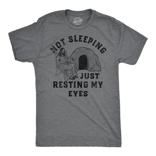 Mens Not Sleeping Just Resting My Eyes Funny T Shirt Sarcastic Jesus Joke Tee Mens Funny T Shirts Cool Tees Soft Stylish Casual Menswear Easter Apparel for Men Funny Sarcastic Short Sleeve Novelty Light Grey