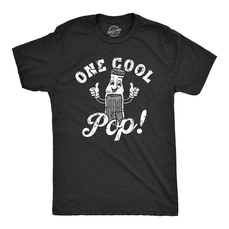 Mens One Cool Pop T Shirt Funny Father's Day Gift Soda Drink Joke Tee For Guys Mens Funny T Shirts Cool Tees Soft Stylish Casual Menswear Dad Joke Apparel for Men Novelty Tees for Guys Black -