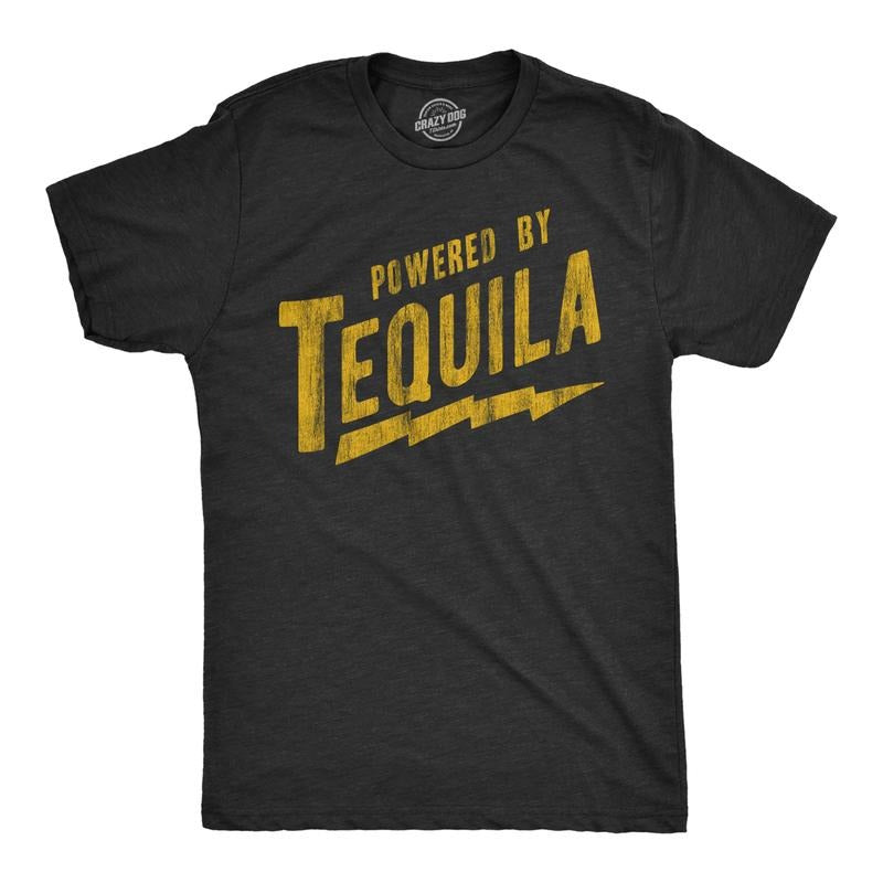 Mens Powered By Tequila T Shirt Funny Liquor Lovers Drinking Tee For Guys Mens Funny T Shirts Cool Tees Soft Stylish Casual Menswear Liquor Apparel for Men Funny Drinking Short Sleeve Novelty Tees for Black -
