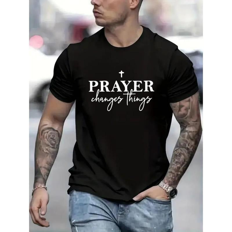 Mens Prayer Print Short Sleeve T-shirt - Lightweight & Breathable Crew Neck Design - Perfect Casual Wear for Summer Outdoors Made in USA