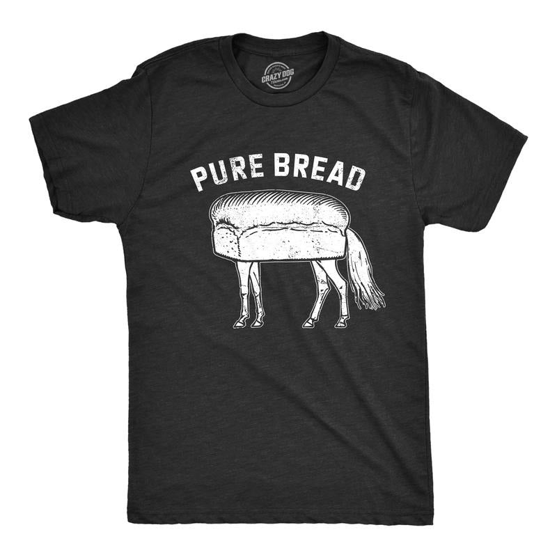 Mens Pure Bread T Shirt Funny Horse Loaf Joke Tee for Guys Mens Funny T Shirts Cool Tees Soft Stylish Casual Menswear Animal Apparel for Men Funny Food Short Sleeve Novelty Tees for Guys Black -