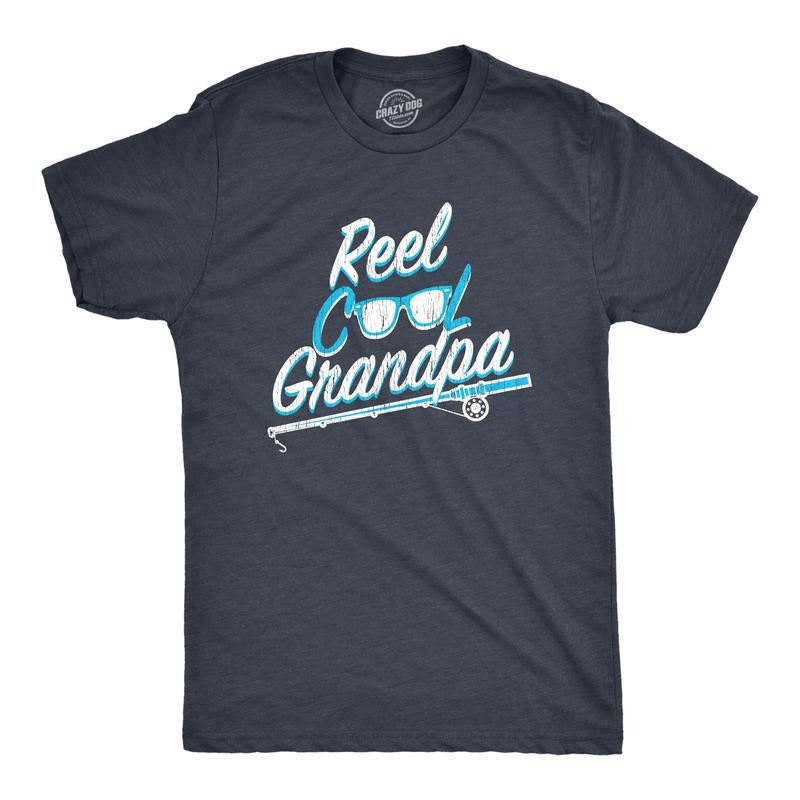 Mens Reel Cool Grandpa T Shirt Funny Sarcastic Fishing Joke Pole Tee For Guys Mens Funny T Shirts Cool Tees Soft Stylish Casual Menswear Grandpa Apparel for Men Funny Fishing Short Sleeve Novelty Tees Navy