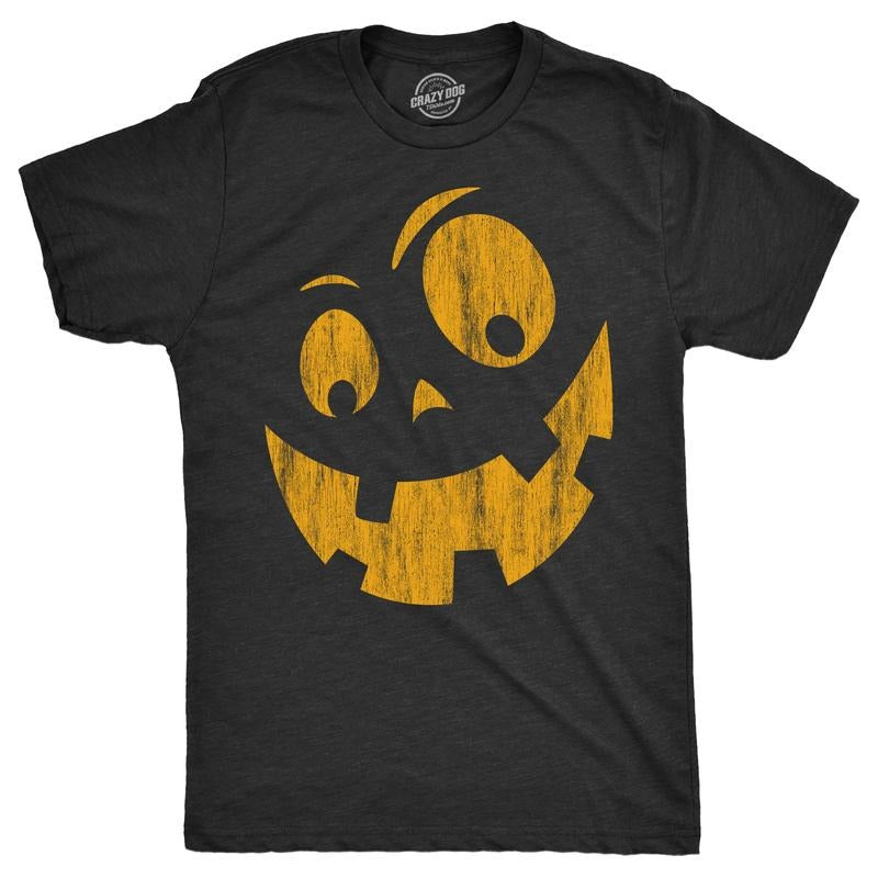 Mens Silly Jack Pumpkin T Shirt Funny Halloween Jack O Lantern Goofy Smile Tee For Guys Mens Funny T Shirts Cool Tees Soft Stylish Casual Menswear Halloween Apparel for Men Novelty Tees for Guys Black -