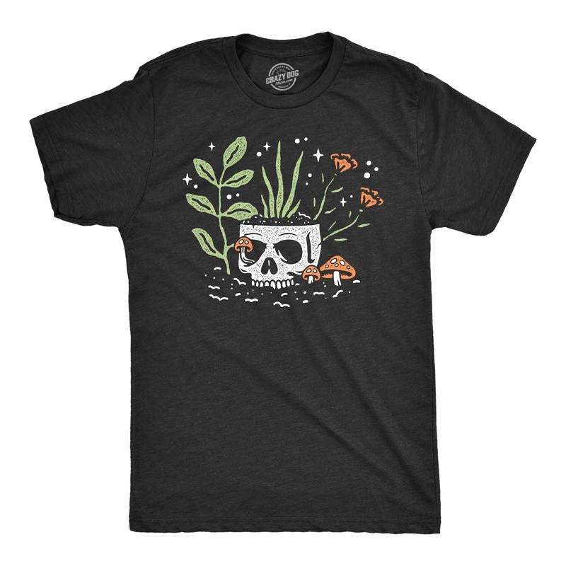 Mens Skull Flowers T Shirt Funny Spooky House Plant Horticulture Lovers Tee For Guys Mens Funny T Shirts Cool Tees Soft Stylish Casual Menswear Funny Sarcastic Short Sleeve Novelty Tees for Guys Black -