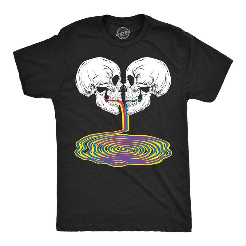 Mens Skull Rainbow Puddle Funny T Shirts Cool Graphic Tee For Men Mens Funny T Shirts Cool Tees Soft Stylish Casual Menswear Funny Sarcastic Short Sleeve Novelty Tees for Guys Black -