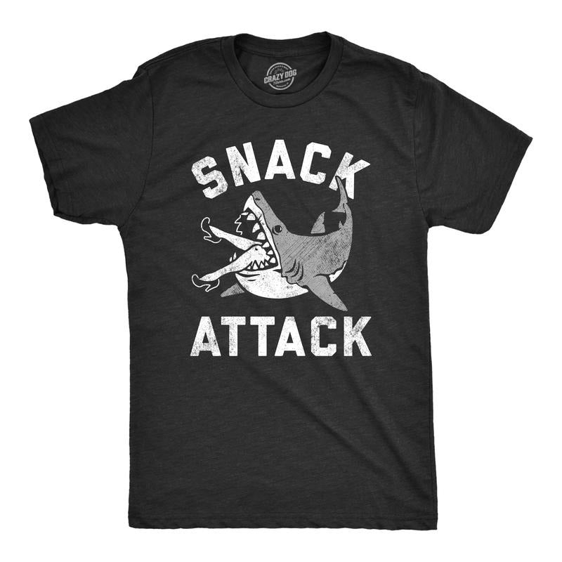 Mens Snack Attack T Shirt Funny Shark Bite Eating Snacking Joke Tee For Guys Mens Funny T Shirts Cool Tees Soft Stylish Casual Menswear Shark Apparel for Men Funny Sarcastic Short Sleeve Novelty Tees Black -