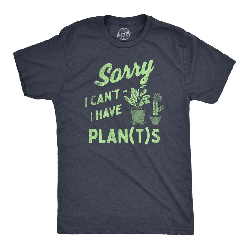 Mens Sorry I Cant I Have Plants T Shirt Funny Botany Lovers Joke Tee For Guys Mens Funny T Shirts Cool Tees Soft Stylish Casual Menswear Funny Sarcastic Short Sleeve Novelty Tees for Guys Navy -
