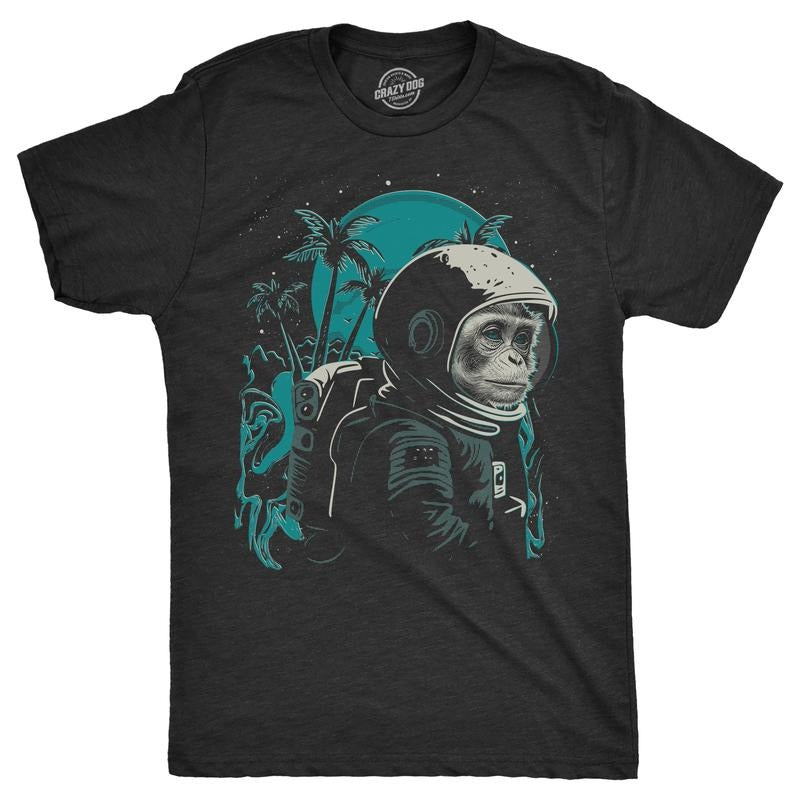 Mens Space Monkey T Shirt Funny Awesome Astronaut Ape Tee for Guys Mens Funny T Shirts Cool Tees Soft Stylish Casual Menswear Space Apparel for Men Funny Animal Short Sleeve Novelty Tees for Guys Black -