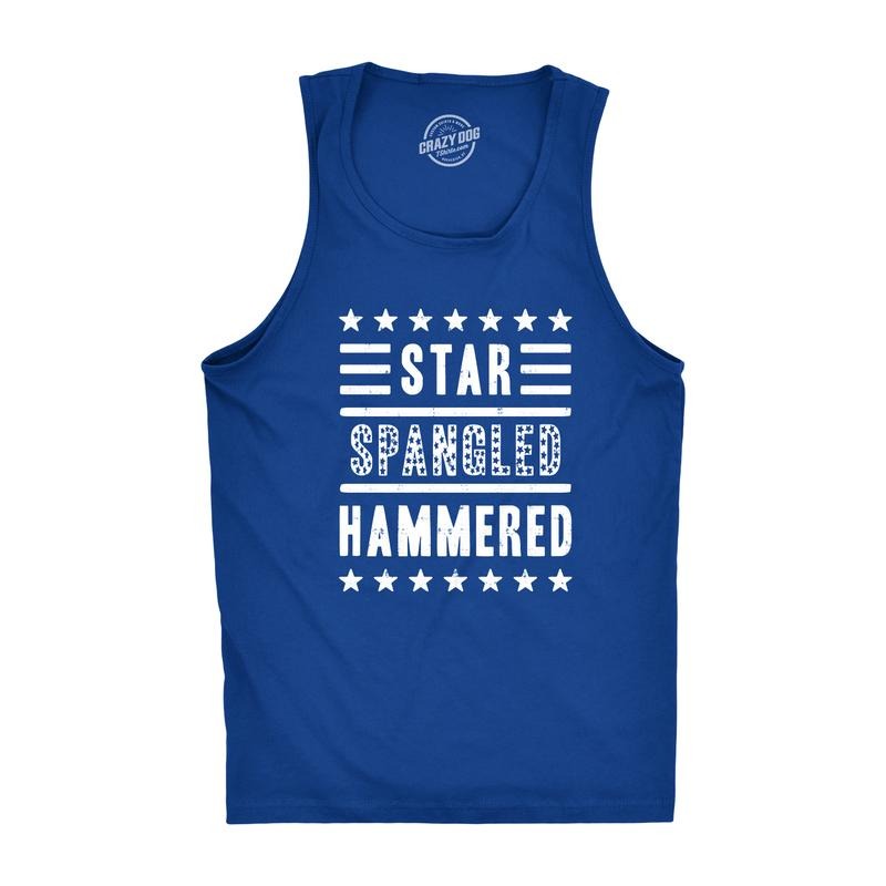 Mens Star Spangled Hammered Funny Shirts Workout Sleeveless Fitness Tank Top Funny Workout Shirt for Men with Plus Sizes Patriotic Tank