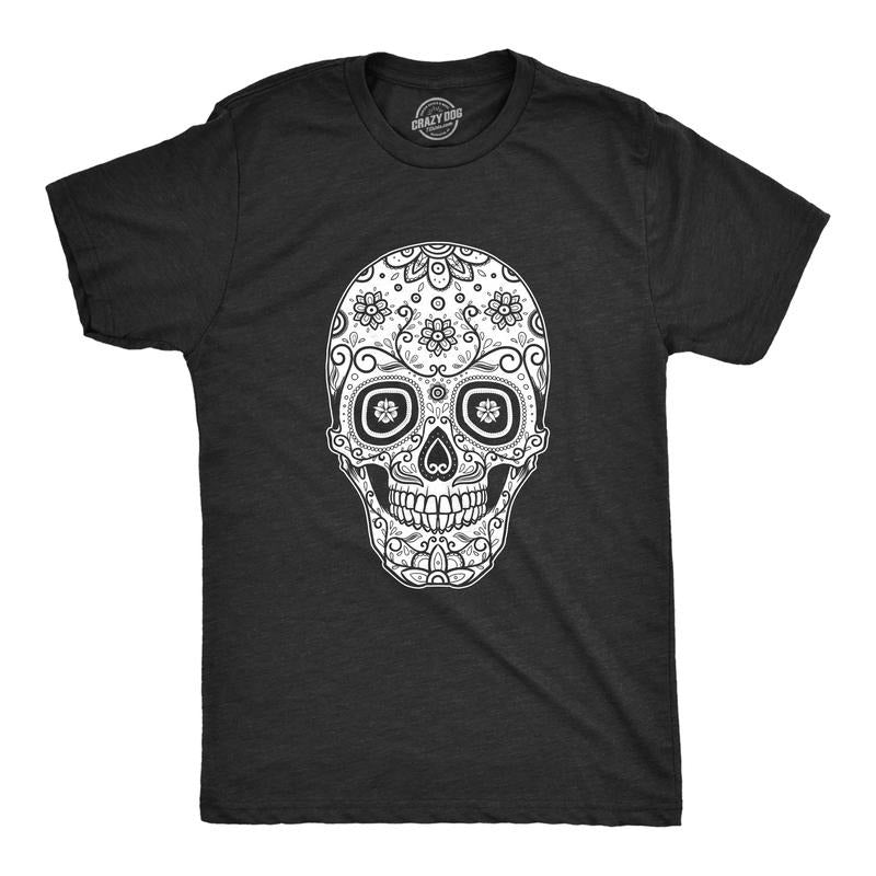 Mens Sugar Skull Cool Mexican Crystal Day of the Dead Mask T shirt Mens Funny T Shirts Cool Tees Soft Stylish Casual Menswear Cinco De Mayo Apparel for Men Funny Drinking Short Sleeve Novelty Tees for Black -