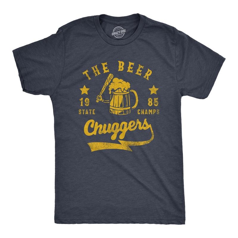 Mens The Beer Chuggers T Shirt Funny State Champs Baseball Team Drinking Lovers Tee For Guys Mens Funny T Shirts Cool Tees Soft Stylish Casual Menswear Drinking Apparel for Men Funny Beer Short Sleeve Navy -
