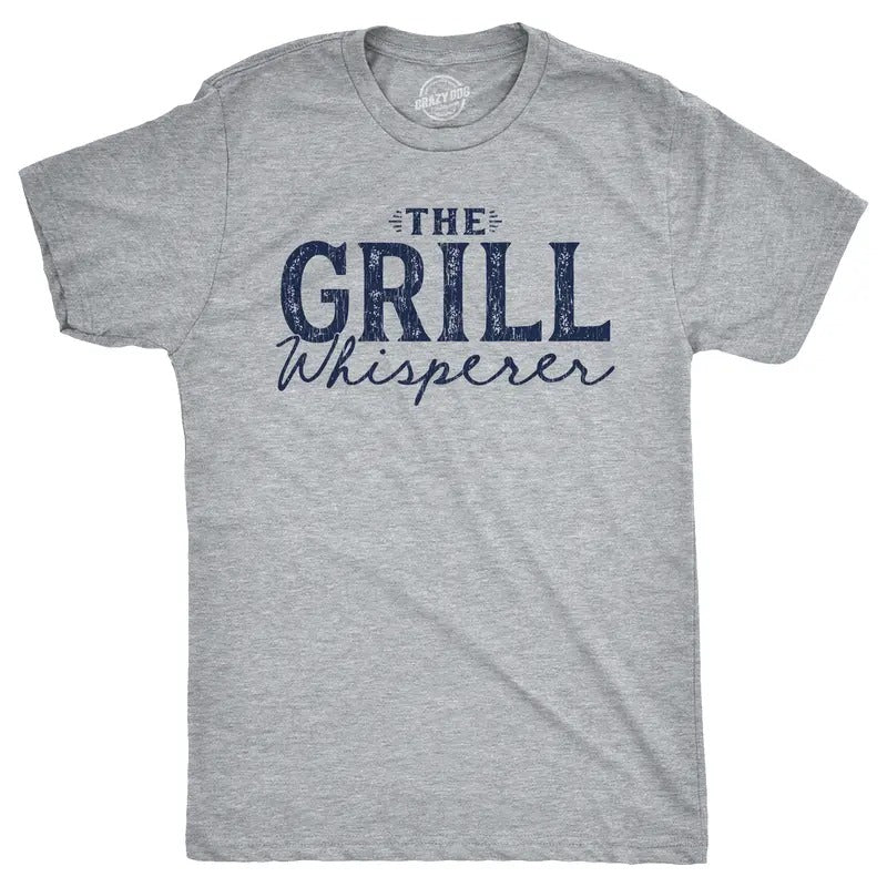 Mens The Grill Whisperer T Shirt Funny Cookout BBQ Grilling Joke Tee For Guys Mens Funny T Shirts Cool Tees Soft Stylish Casual Menswear Sarcastic Apparel for Men Funny Food Short Sleeve Novelty Tees Light Grey