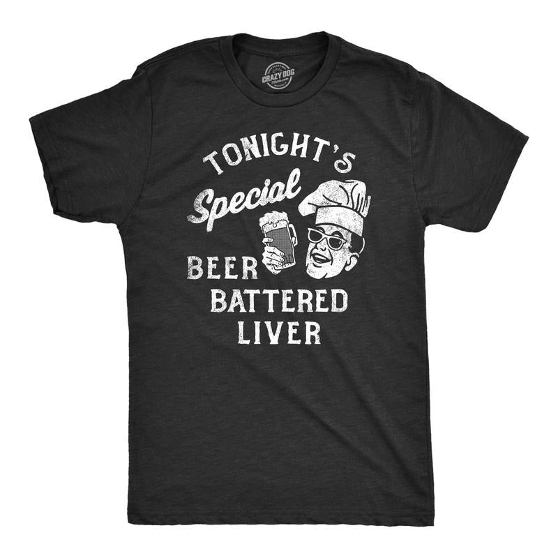 Mens Tonights Special Beer Battered Liver T Shirt Funny Drunk Alcoholics Beer Lovers Tee for Guys Mens Funny T Shirts Cool Tees Soft Stylish Casual Menswear Beer Apparel for Men Funny Drinking Short Black -