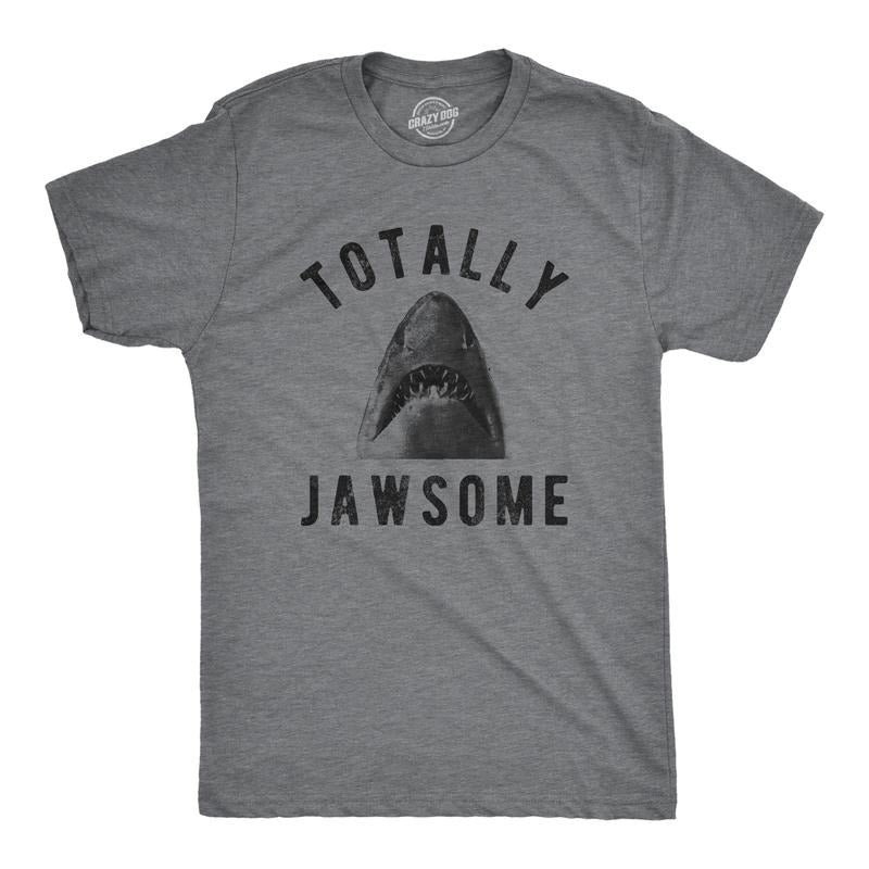 Mens Totally Jawsome T Shirt Funny Hilarious Shark Bite Graphic Novelty Tee Mens Funny T Shirts Cool Tees Soft Stylish Casual Menswear Shark Apparel for Men Novelty Tees for Guys Dark Grey