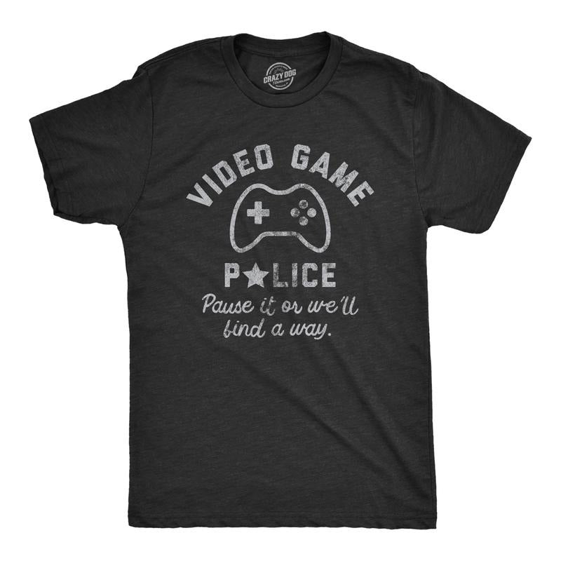 Mens Video Game Police T Shirt Funny Video Gamer Controller Joke Tee for Guys Mens Funny T Shirts Cool Tees Soft Stylish Casual Menswear Funny Gamer Short Sleeve Novelty Tees for Guys Black -