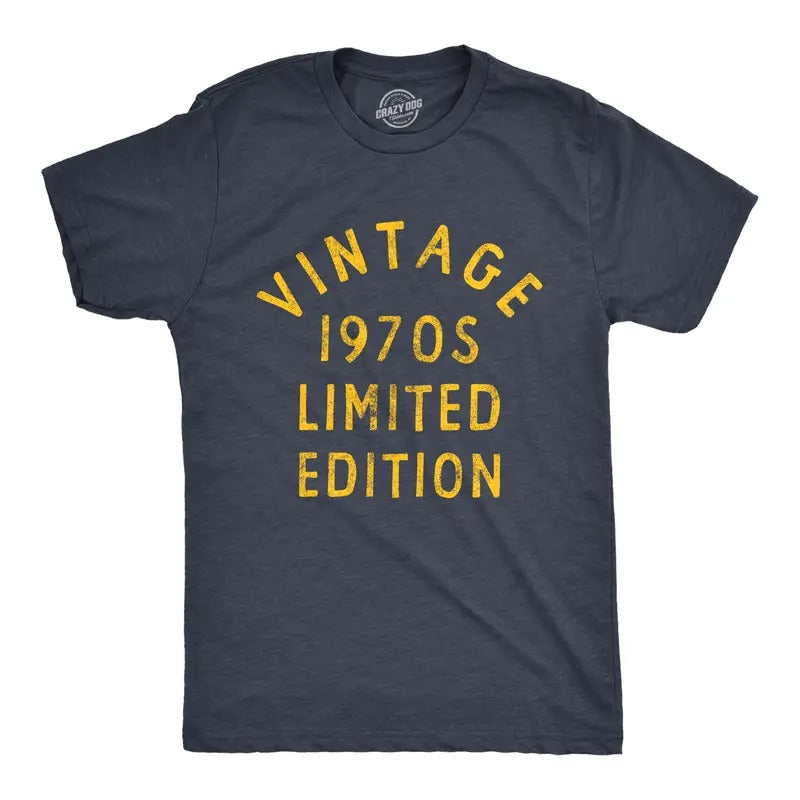 Mens Vintage 1970s Limited Edition T Shirt Funny Cool 1970 Theme Classic Tee for Guys Mens Funny T Shirts Cool Tees Soft Stylish Casual Navy