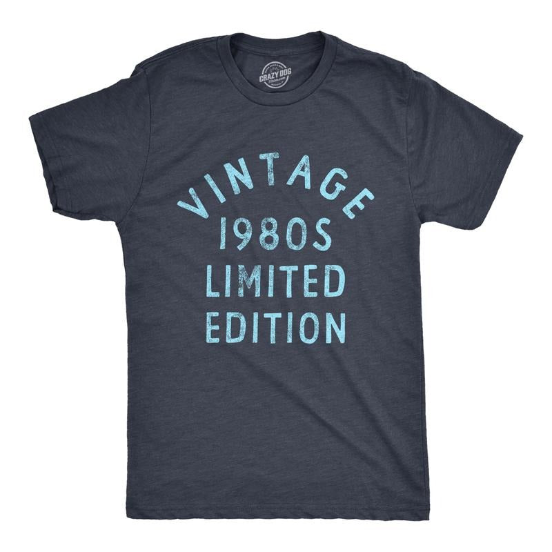 Mens Vintage 1980s Limited Edition T Shirt Funny Cool 1980 Theme Classic Tee for Guys Mens Funny T Shirts Cool Tees Soft Stylish Casual Navy